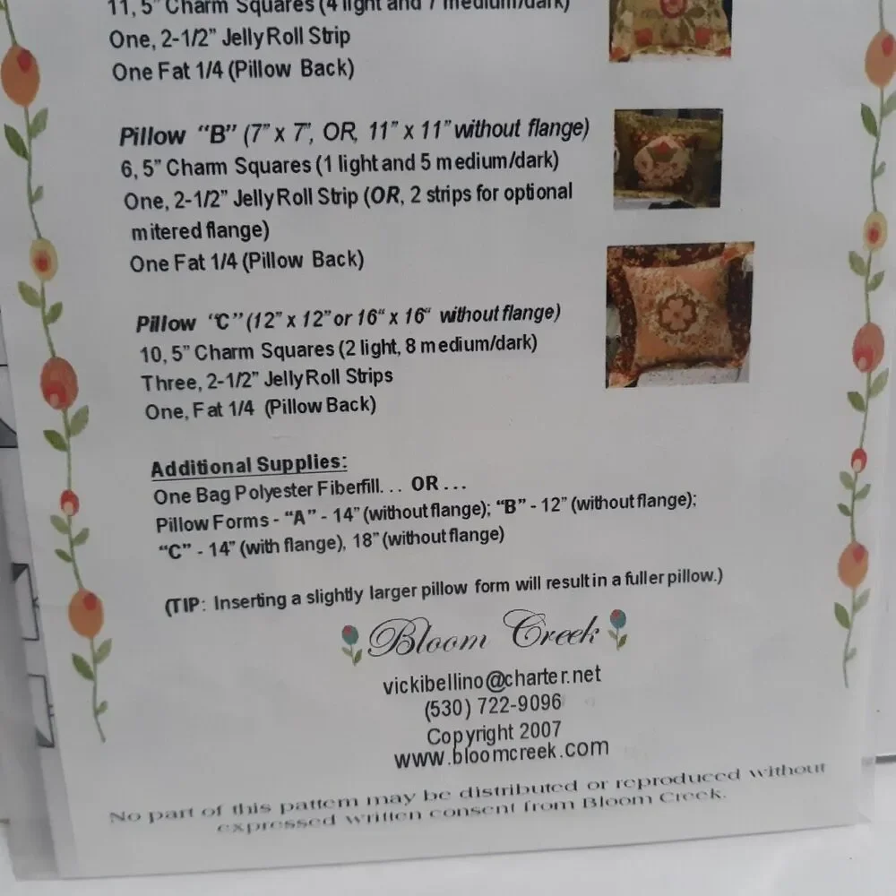 Pillow Sewing Pattern NEW Bloom Creek Triplets Applique Home Decor Living Room